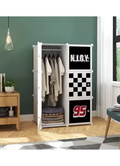 6 Cubes 2 Columns 3 Rows Waterproof DIY Plastic Storage Cabinet (W75 x D37 x H110)cm - Black &amp; White