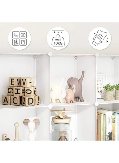 6 Cubes 2 Columns 3 Rows Waterproof DIY Plastic Storage Cabinet (W75 x D37 x H110)cm - Black &amp; White