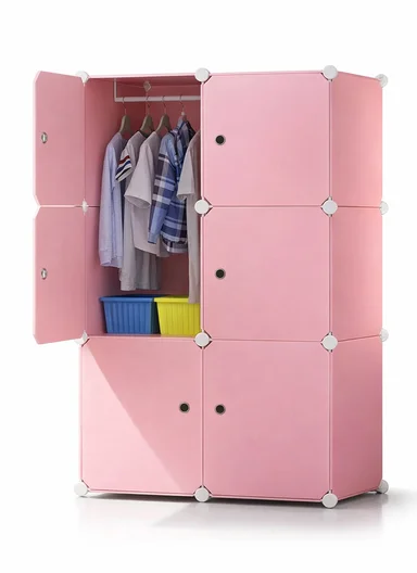 6 Cubes 2 Columns 3 Rows Waterproof DIY Plastic Storage Cabinet (W75 x D37 x H110)cm - Pink