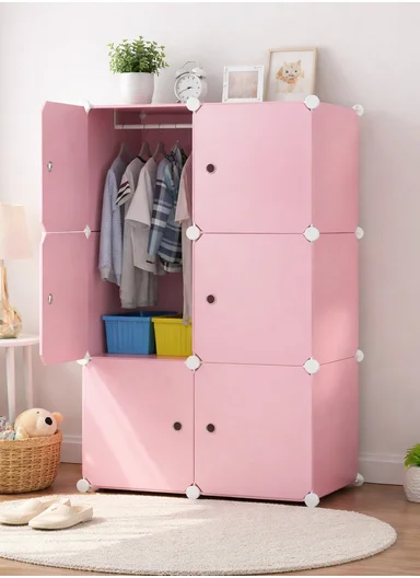 6 Cubes 2 Columns 3 Rows Waterproof DIY Plastic Storage Cabinet (W75 x D37 x H110)cm - Pink