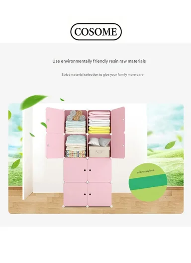 6 Cubes 2 Columns 3 Rows Waterproof DIY Plastic Storage Cabinet (W75 x D37 x H110)cm - Pink