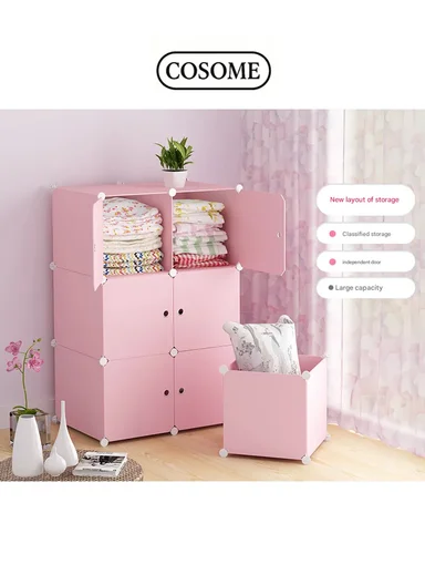 6 Cubes 2 Columns 3 Rows Waterproof DIY Plastic Storage Cabinet (W75 x D37 x H110)cm - Pink