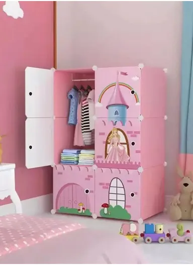 6 Cubes 2 Columns 3 Rows Waterproof DIY Plastic Storage Cabinet (W75 x D37 x H110)cm - Pink