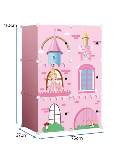 6 Cubes 2 Columns 3 Rows Waterproof DIY Plastic Storage Cabinet (W75 x D37 x H110)cm - Pink