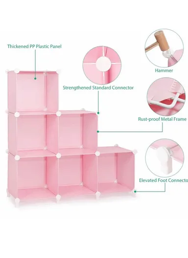 6 Cubes 2 Columns 3 Rows Waterproof DIY Plastic Storage Cabinet (W75 x D37 x H110)cm - Pink