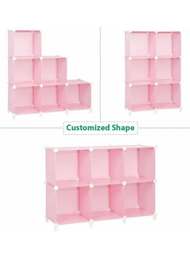 6 Cubes 2 Columns 3 Rows Waterproof DIY Plastic Storage Cabinet (W75 x D37 x H110)cm - Pink