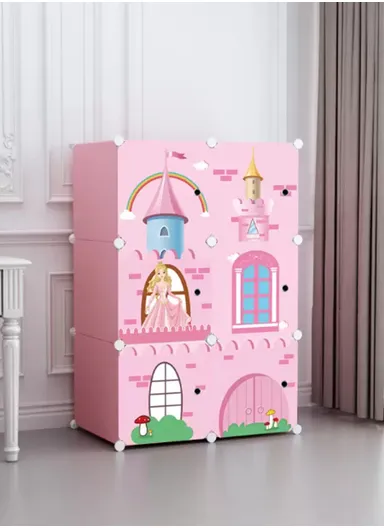 6 Cubes 2 Columns 3 Rows Waterproof DIY Plastic Storage Cabinet (W75 x D37 x H110)cm - Pink