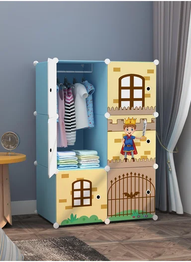 6 Cubes 2 Columns 3 Rows Waterproof DIY Plastic Storage Cabinet (W75 x D37 x H110)cm - Blue