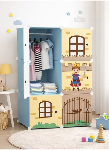 6 Cubes 2 Columns 3 Rows Waterproof DIY Plastic Storage Cabinet (W75 x D37 x H110)cm - Blue