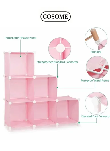 6 Cubes 2 Columns 3 Rows Waterproof DIY Plastic Storage Cabinet (W75 x D37 x H110)cm - Blue