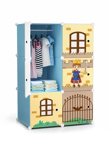 6 Cubes 2 Columns 3 Rows Waterproof DIY Plastic Storage Cabinet (W75 x D37 x H110)cm - Blue