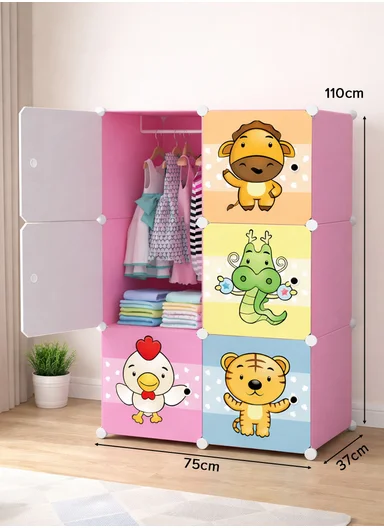 6 Cubes 2 Columns 3 Rows Waterproof DIY Plastic Storage Cabinet (W75 x D37 x H110)cm - Colorful