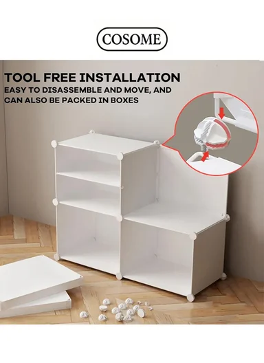 12-Layer 6 Cubes Heavy-Duty Shoe Stand With Hanger Portable, Convertible with Doors, Shoe Rack, Strong Lightweight, Wardrobe Organizer Storage Box JL-2004 (W85 x D32 x H96)cm - Black