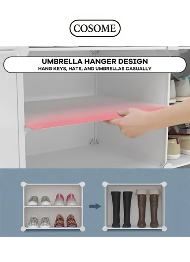 12-Layer 6 Cubes Heavy-Duty Shoe Stand With Hanger Portable, Convertible with Doors, Shoe Rack, Strong Lightweight, Wardrobe Organizer Storage Box JL-2004 (W85 x D32 x H96)cm - Black