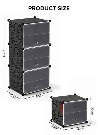 6-Layer 3 Cubes Heavy-Duty Shoe Stand With Hanger Portable, Wardrobe Organizer Storage Box (W40 x D32 x H95)cm - Black
