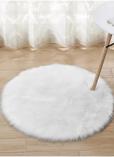 120cm Anti-Slip Round Modern Shaggy Mat With Long Hair - White