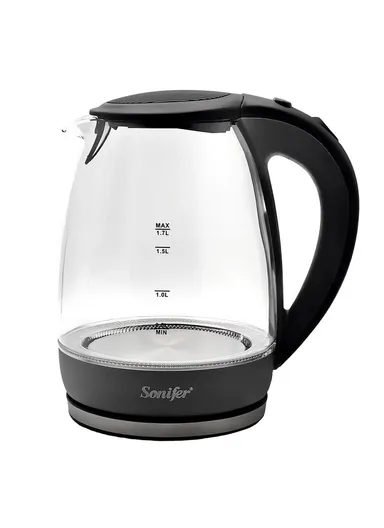 1680W 1.7L Electric Glass Water Boiling Kettle with Automatic Shut-Off &amp; Boil-Dry Protection, Kitchen Appliance Kettle with 360-Degree Rotational Base SF-2064 (D16 x H24)cm