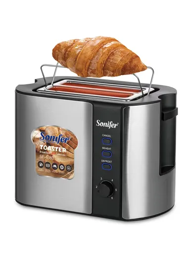800W 2-Slice Stainless Steel Toaster with Removable Crumb Tray, 6-Heating Option &amp; Multi-Mode Bread Toaster with Automatic Pop-Up SF-6180