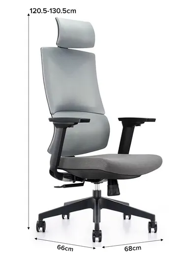 Ergonomic Position-Locking Mechanism Office Chair, Desk Chair with Waist Support, 3D Armrest, Adjustable Height &amp; Headrest Adjustment 6225A-2 (W66 x D68 x H120-130)cm - Grey