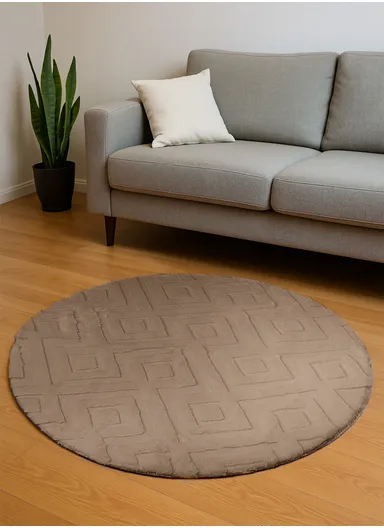 90cm Anti-Slip Round Luxurious Rabbit Fur Shaggy Rug Cozy, Soft &amp; Modern Decor - Camel