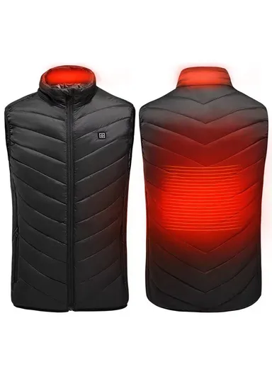 2 Heating Zones Electric Thermal Vest, USB Powerd Heated Jacket with 3 Heat Levels for Outdoors - Black