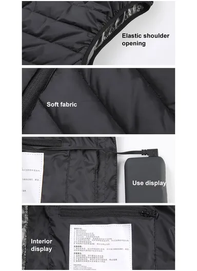 2 Heating Zones Electric Thermal Vest, USB Powerd Heated Jacket with 3 Heat Levels for Outdoors - Black
