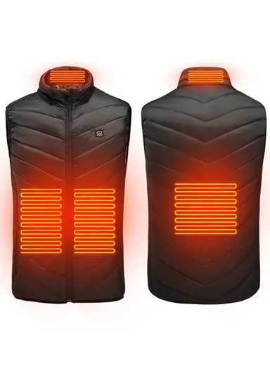 4 Heating Zones Electric Thermal Vest, USB Powerd Heated Jacket with 3 Heat Levels for Outdoors - Black