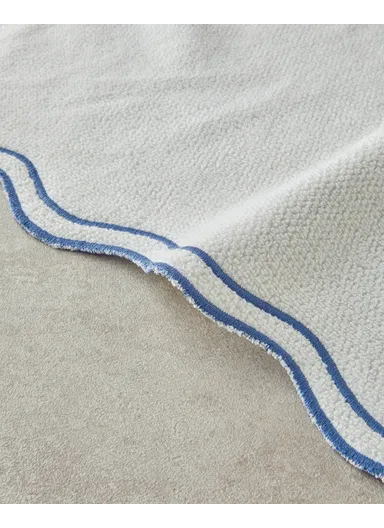 Retro Waves Cotton Embroidered Face Towel 50x80 cm Ecru - Blue