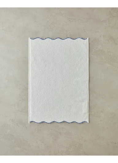 Retro Waves Cotton Embroidered Hand Towel 30x45 cm Ecru - Blue