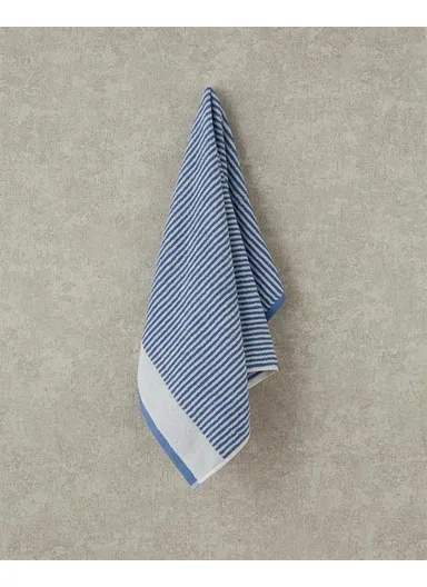 Ornate Stripe Cotton Yarn Dyed Face Towel 50x80 cm Ecru - Blue