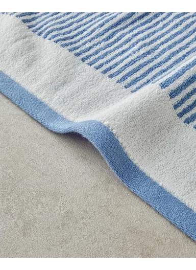 Ornate Stripe Cotton Yarn Dyed Face Towel 50x80 cm Ecru - Blue