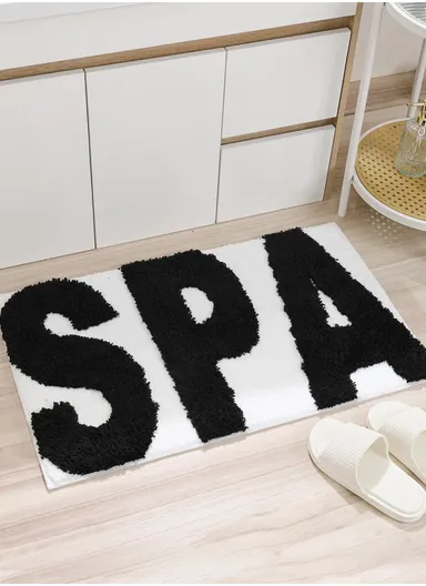 Daisy Pattern Floor Mat Easy To Clean &amp; Wide Applications Polyester Daisy Non-Slip Bath Mat Rug for Bathroom (L60 x W90)cm - Black
