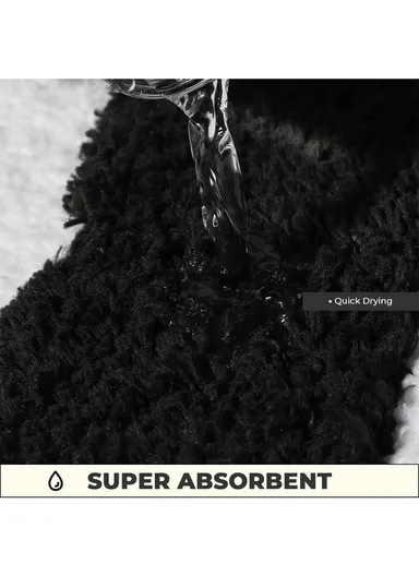 Daisy Pattern Floor Mat Easy To Clean &amp; Wide Applications Polyester Daisy Non-Slip Bath Mat Rug for Bathroom (L60 x W90)cm - Black