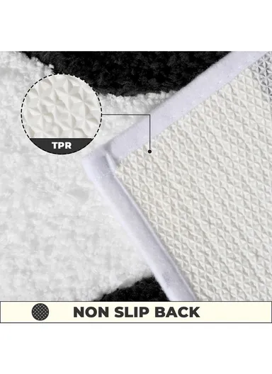 Daisy Pattern Floor Mat Easy To Clean &amp; Wide Applications Polyester Daisy Non-Slip Bath Mat Rug for Bathroom (L60 x W90)cm - Black