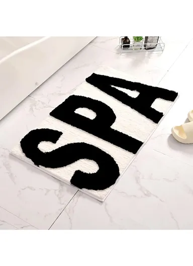 Daisy Pattern Floor Mat Easy To Clean &amp; Wide Applications Polyester Daisy Non-Slip Bath Mat Rug for Bathroom (L60 x W90)cm - Black