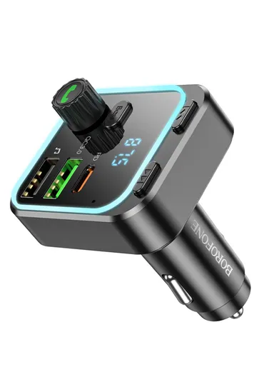 30W USB-A Type-C Car FM Transmitter Bluetooth 5.0 Borofone BC53 (L7.9 x W5 x D4.4)cm - Black