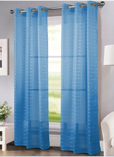 1 Piece 140x260cm Light Filtering Semi Transparent Polyester Fabric Drapes With 8 Silver Eyelets - Blue
