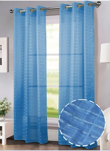 1 Piece 140x260cm Light Filtering Semi Transparent Polyester Fabric Drapes With 8 Silver Eyelets - Blue