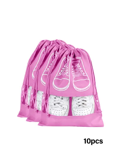 10-Pcs Travel Shoe Bags with Rope for Men &amp; Women Large Shoes Pouch Storage Packing Organizers (L45 x W32)cm - Pink