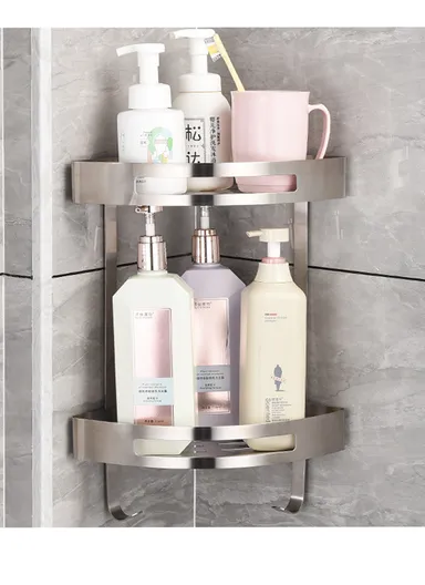 2-Layers Stainless Steel Corner Basket Multifunctional, Rust-Proof, &amp; Space-Saving Organizer for Bathroom &amp; Kitchen MK-S8158-2 (W24 x D7 x H31.5)cm
