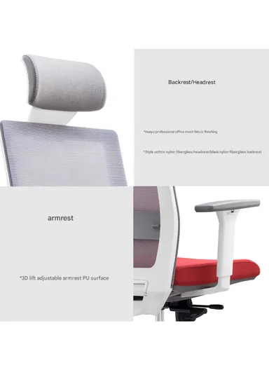 Ergonomic Office Chair, Desk Chair with High-Density Foam Sliding Seat, 3 Position Locking, Adjustable Height &amp; Headrest Adjustment 6208A-1 (W66 x D70 x H114-124)cm - White