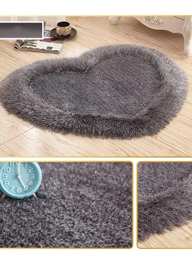 Non-Slip Soft &amp; Comfortable Polyester Carpet Heart Shape Machine Washable (L80 x W70)cm - Gray