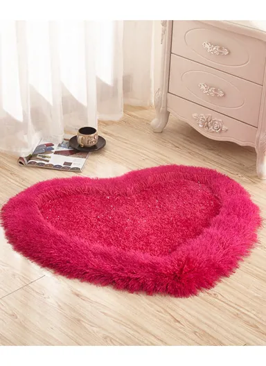 Non-Slip Soft &amp; Comfortable Polyester Carpet Heart Shape Machine Washable (L80 x W70)cm - Brown