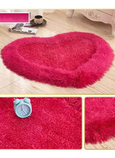 Non-Slip Soft &amp; Comfortable Polyester Carpet Heart Shape Machine Washable (L80 x W70)cm - Fuchsia