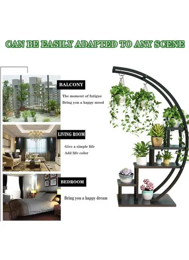 5 Shelves Semicircle Frame Flower Rack, Vertical Plant Stand, Multiple Stand Holder for Living Room, Patio, Front Porch, or Inside Your Home Decoration (W60 x D33 x H145)cm - Black