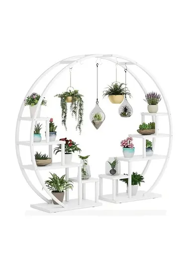5 Shelves Semicircle Frame Flower Rack, Vertical Plant Stand, Multiple Stand Holder for Living Room, Patio, Front Porch, or Inside Your Home Decoration (W60 x D33 x H145)cm - Black