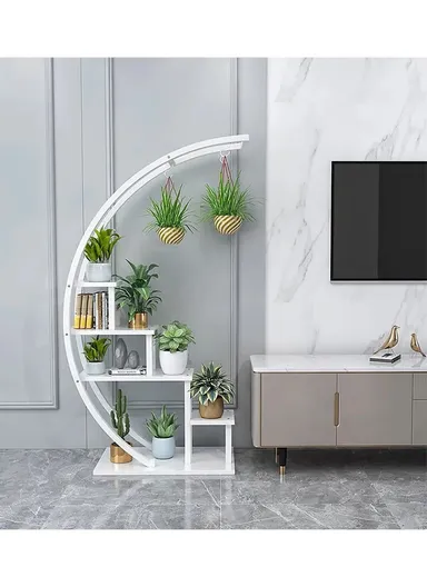 5 Shelves Semicircle Frame Flower Rack, Vertical Plant Stand, Multiple Stand Holder for Living Room, Patio, Front Porch, or Inside Your Home Decoration (W60 x D33 x H145)cm - Black