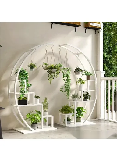 5 Shelves Semicircle Frame Flower Rack, Vertical Plant Stand, Multiple Stand Holder for Living Room, Patio, Front Porch, or Inside Your Home Decoration (W60 x D33 x H145)cm - Black