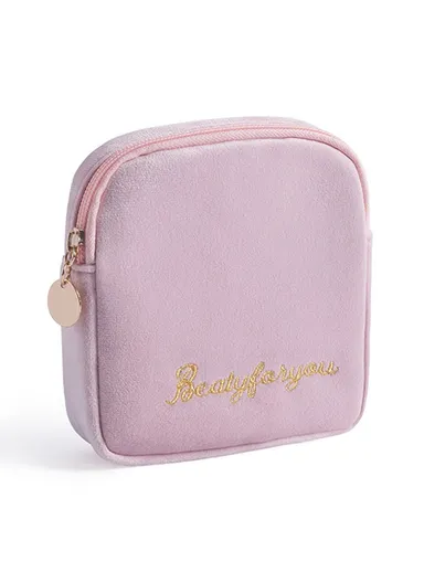 Women Portable Sanitary Napkin Storage Bag Square Travel Organizer (L13 x W13 x T4)cm - Pink