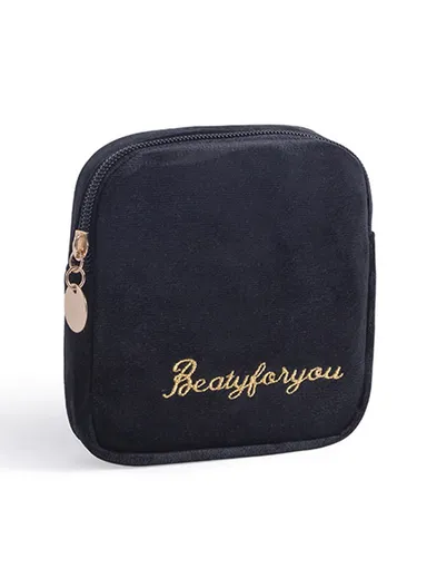 Women Portable Sanitary Napkin Storage Bag Square Travel Organizer (L13 x W13 x T4)cm - Black